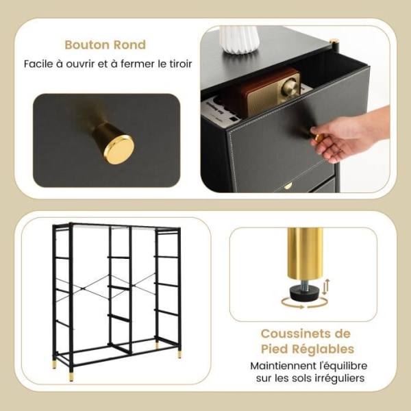 COSTWAY kommode - 8 foldbare stofskuffer, træhåndtag, metalramme, justerbare fødder - stue, soveværelse