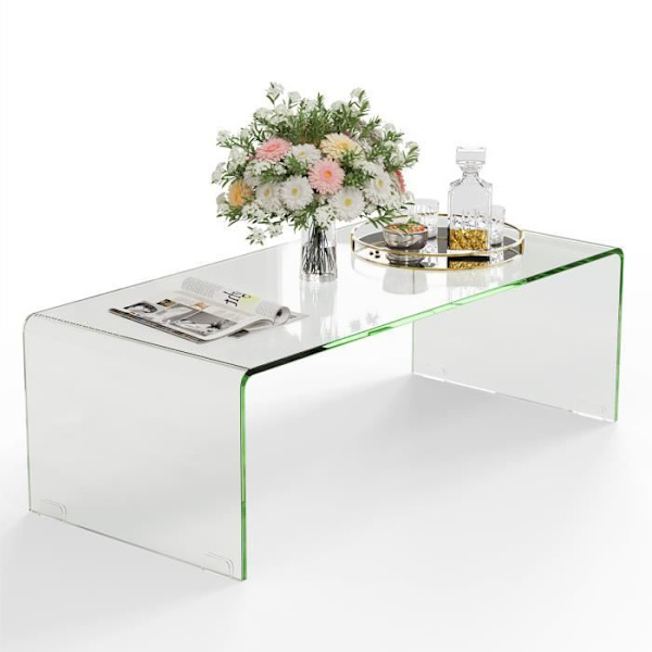 COSTWAY rektangulært sofabord af hærdet glas, 108x50x35 CM, U-formet stuebord med glatte afrundede kanter Belastning 30 kg