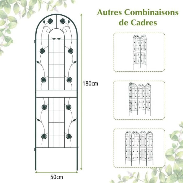 COSTWAY Metallipuutarhasäleikkösetti, 2 220x50 cm - 3 in 1 -kasvien tuki - Tyylikäs kuvio - Kiipeilykasveja, ruusuja, vihanneksia