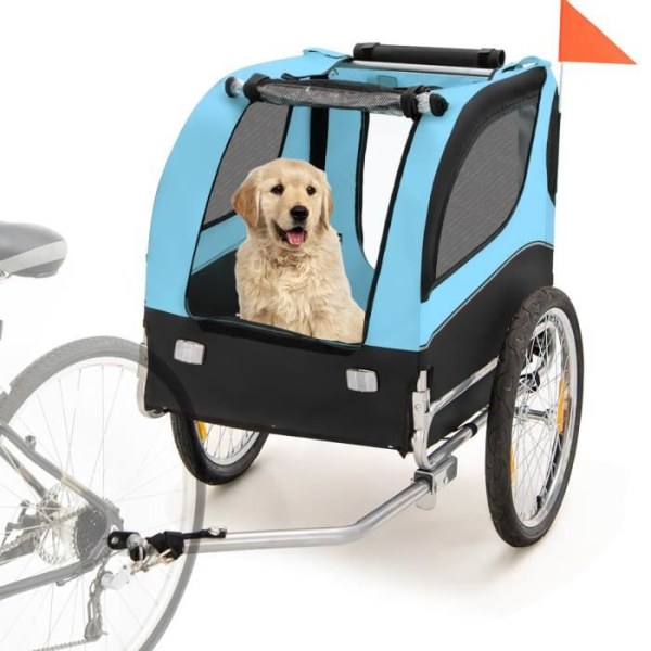 COSTWAY cykelvagn för husdjur upp till 40 kg med 50 cm hjul och taklucka för hundar/katter, blå