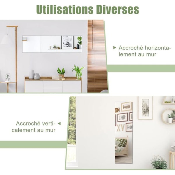 COSTWAY Psyche rektangulär ramlös väggspegel 110 x 38 cm Full längd fasad kant hängande vertikalt eller horisontellt