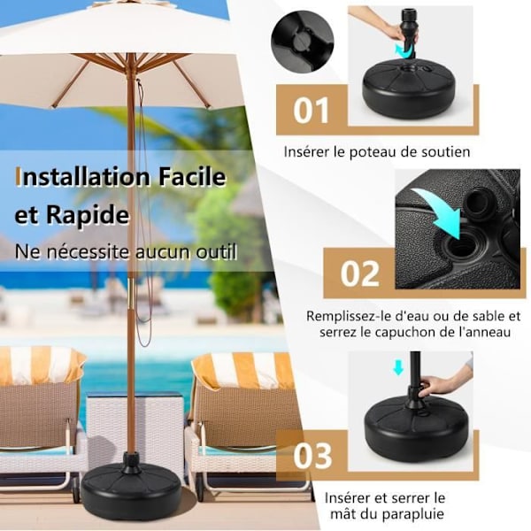 Parasol Base - COSTWAY - HDPE Sort - 18kg Tank - 38mm stang Svart