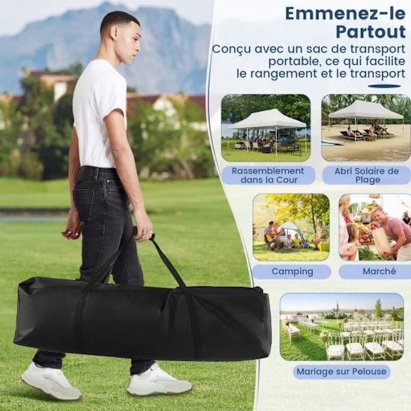 COSTWAY Foldable Have Telt 3x6M-Solbeskyttelse UPF50+, Vandtæt-Bærepose-3 Højdejusterbar--15-20 Personer-Hvid