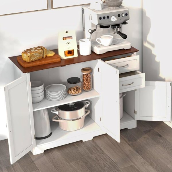 Keittiöbuffet - COSTWAY - 2 ovea 2 laatikkoa - valkoinen - moderni - skandinaavinen vit + brun