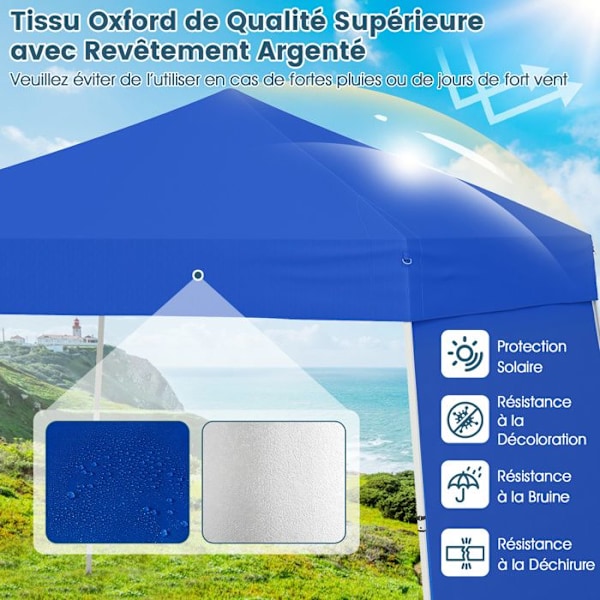 Tält Pop-up 430 x 280 cm - COSTWAY - 2 Konvertibla Sidoväggar till Markis - Bärbart och Fällbart Solskydd Utomhus Blå