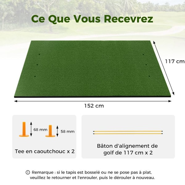 COSTWAY golfträningsmatta 152 x 117 x 2,5 cm med 2 tee-positioner och 2 inriktningsstavar 6 förborrade tee-hål