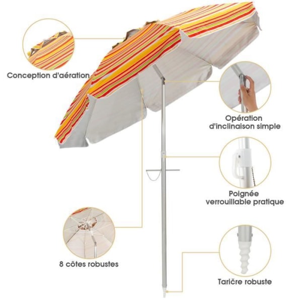 COSTWAY Vippbart fällbart strandparaply Ø198 CM UV 50+ Skydd med tryckknappsväska för uteplatspool Gul Gul