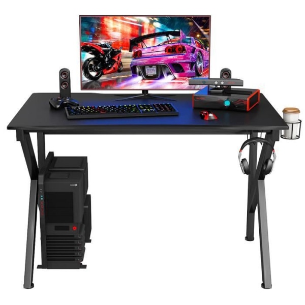 COSTWAY Gaming Skrivebord Computerbord 115 x 75 x 76 CM med stabil kopholder K Robust stålstel Sort