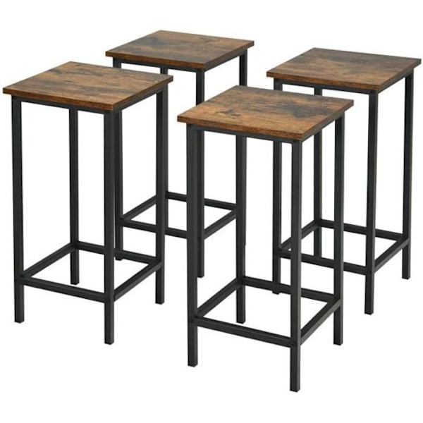 COSTWAY 4 Barstolar i industriell stil 30 x 30 x 65 CM (L x B x H) för kök, café, bistro, uteplats - Rustikbrun Rustik brun