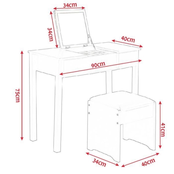 Sminkbord kommod sminkbord med spegelpall förvaringsbox 2 lådor