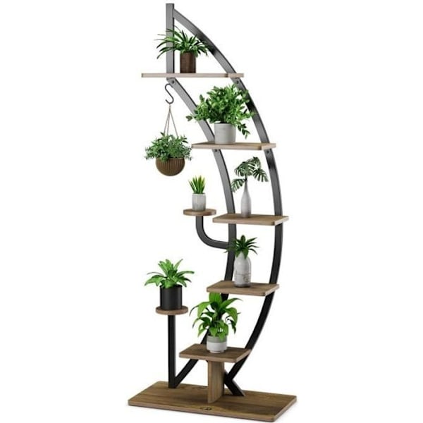 COSTWAY 7-lags metalblomsthylde Halvmåneformet planteholder med anti-tip 60 x 30 x 155 CM