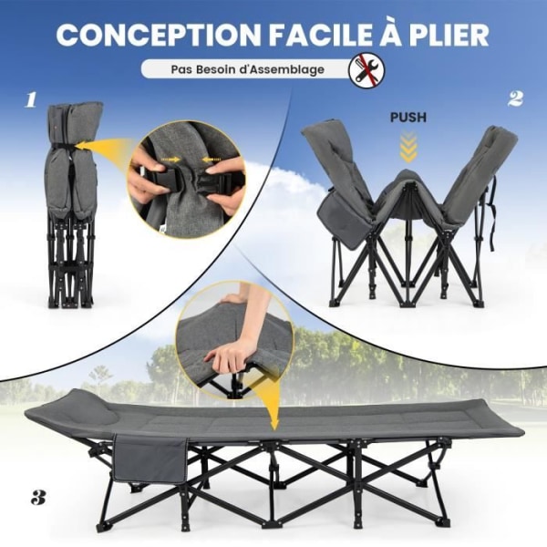 Kokoontaitettavat COSTWAY-sängyt 188 x 68,5 x 48,5 cm kantolaukulla, tyynyllä ja niskatuella, 10 tukijalkaa, harmaa