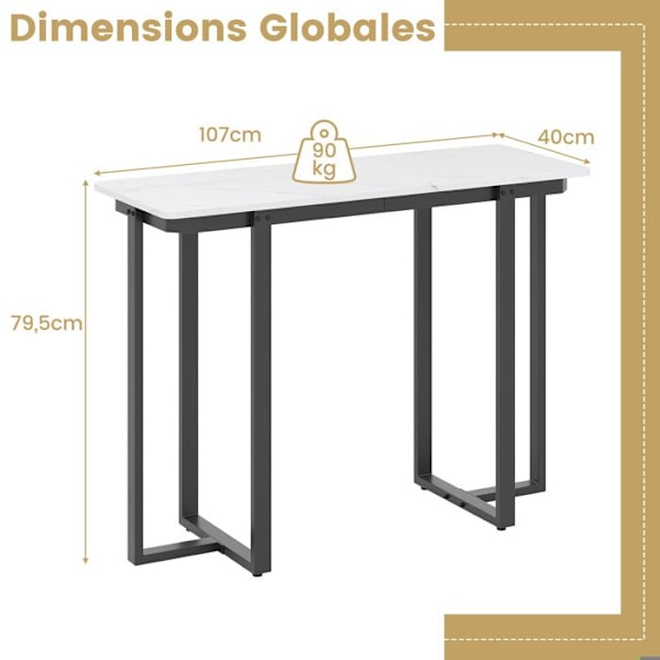 COSTWAY Konsolbord i Marmor-look, Geometrisk Metalstruktur 107 x 40 x 79,5 cm til Stue, Gang (Sort)