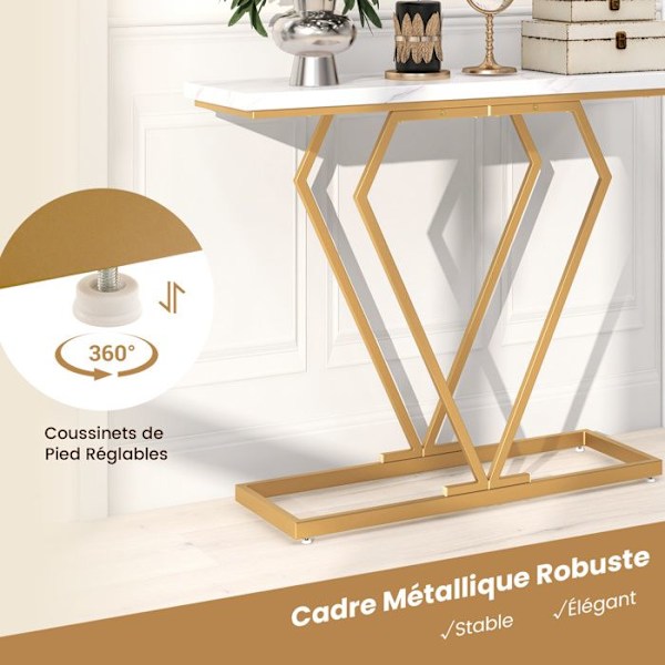 COSTWAY Konsolbord i imiteret marmor, tipsikring, sidebord til entré i stuen, hvid og guld Vitt och guld