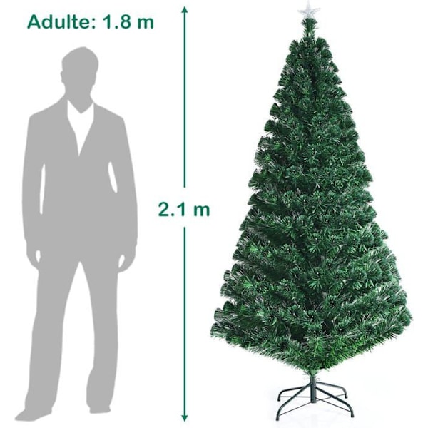 COSTWAY lysende juletræ 210 cm flerfarvet LED 8 variable tilstande, 6 farver 280 grene, glasfiber med stjernespids