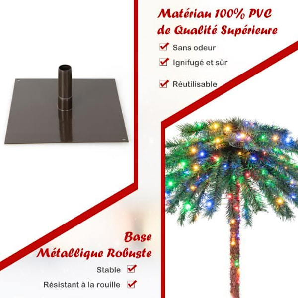 COSTWAY 183 cm Palm Tree Light Up Julgran med 210 4-färgs PVC-lampor Dekoration för kontorshem Grön