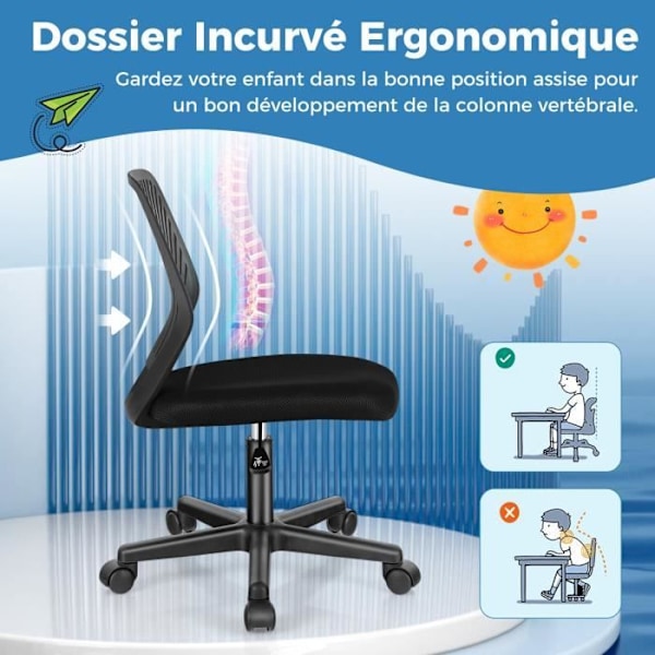 COSTWAY Ergonomisk mesh kontorstol, justerbar sædehøjde 41-53 cm, til barn, teenager, voksen, sort Svart
