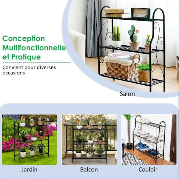 COSTWAY Plante holder i 3 niveauer i metal, elegant design, støtte til blomsterpotter til have, balkon, stue, 72 x 25 x 85 cm