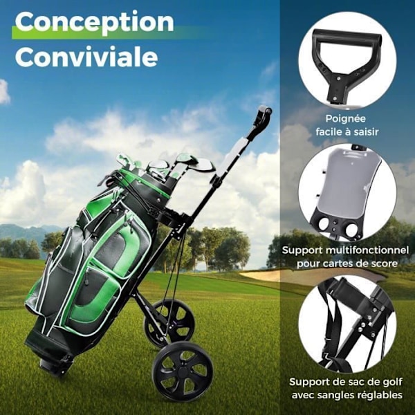 COSTWAY Golf Trolley 2 Hjul Foldbar EVA med Slots til 4 Tees 4 Bolde og Scoreboard Jernramme Justerbar Strap