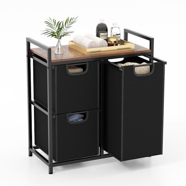 Vaskepose COSTWAY - 3 Sække (1 x 39 L, 2 x 18 L) af Aftageligt Oxford-stof, Metalramme 65,5 x 33 x 72 CM Brun og Sort