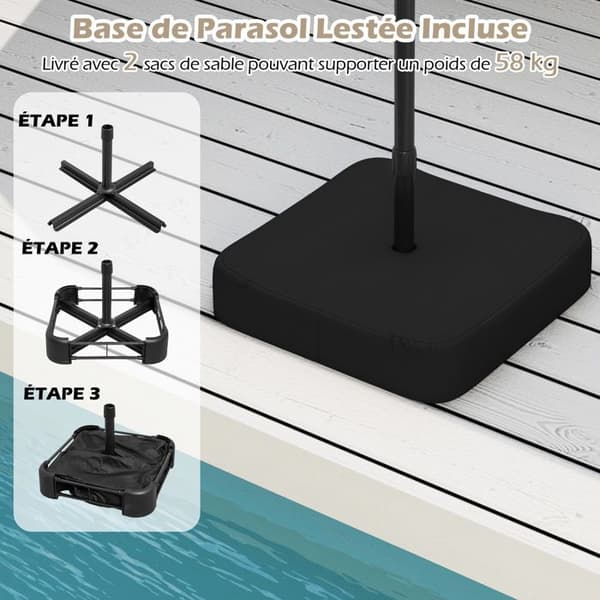Parasol Double til Have 470x285cm Rektangulær - COSTWAY - Base og 2 Sandposer inkluderet - 12 Robuste Spiler - Terrasse - Beige