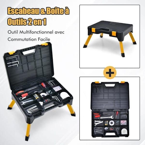 COSTWAY Hopfällbar trapppall 2 i 1 last 150 kg Bred anti-halk trapppall med 12 fack 7 fack 41,5 x 31 x 9 cm Svart Svart
