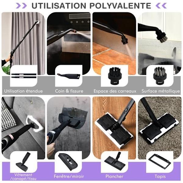 COSTWAY Höyrypuhdistin Monikäyttöinen höyrymoppi 2000 W, 1,5 litran säiliö, 19 lisävarustetta 4,0 BAR lattioiden puhdistamiseen, violetit matot Lila