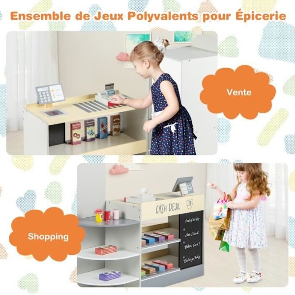 COSTWAY Children's Merchant 15 tilbehør, salgsautomat, børnekøbmand med tavle, 3-8 år grå Grå