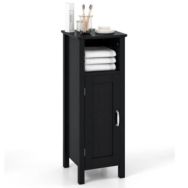 COSTWAY Badeværelsesskab med Justerbar Hylde og Dør, Opbevaringsorganisator til Toilet 30 x 30 x 80 CM Sort