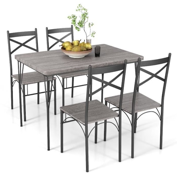 COSTWAY 5-delat matbordsset med 4 stolar, metallstomme, 110 x 70 x 76 cm, för kök, frukostvrå