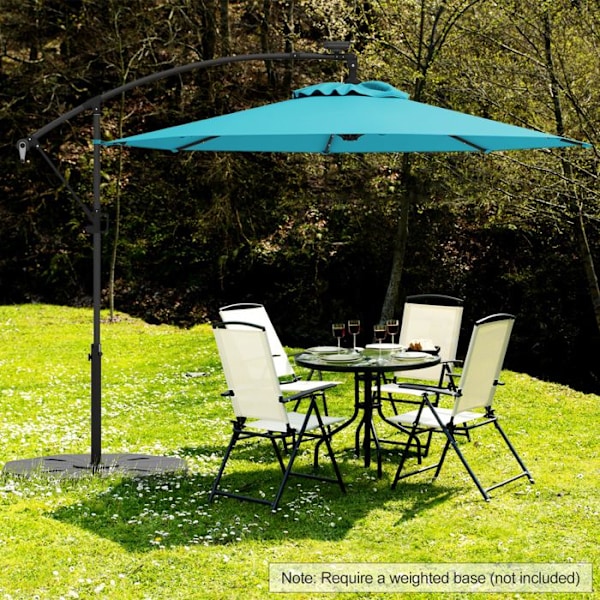 Parasol Déporté φ300 x 245cm - COSTWAY - med 32 LED - Krydsbase - Justerbar hældning - Vinsj - 360° rotation - Turkis