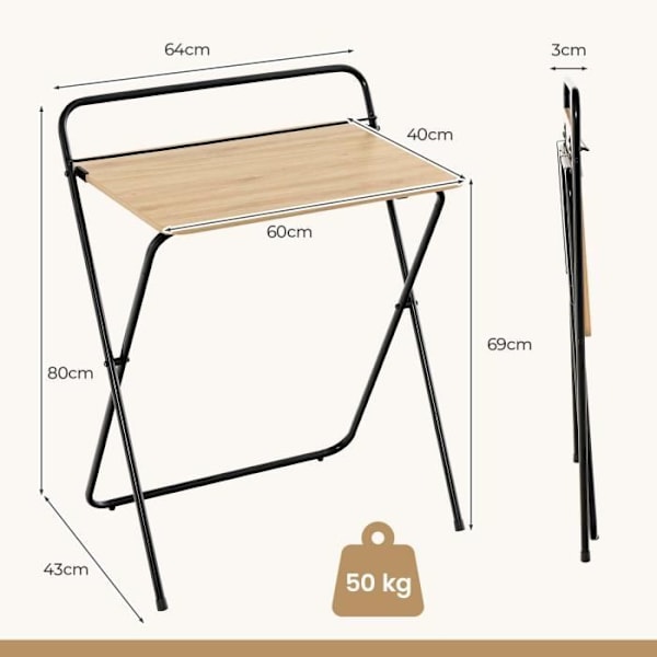 COSTWAY Litet hopfällbart datorskrivbord 60 x 40 cm, hållare för surfplatta eller bok, ingen montering krävs för små utrymmen