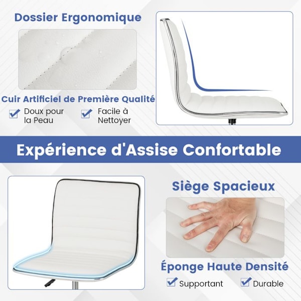 Polstret Kontorstol - COSTWAY - Justerbar Drejesæde Højde 49-63,5 cm - Universelle Hjul Moderne Stil