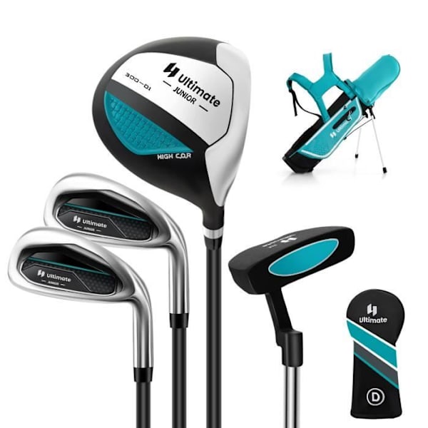 COSTWAY-golfkassisarja 8-10-vuotiaille lapsille Kolmijalka - Sateenkestävä huppu - No. 1 Driver, No. 7 ja No. S Raudat ja putterit - Sininen