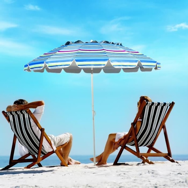 COSTWAY Parasol til havevipning 2,45 M UPF 50+ beskyttelsesfiberribber med aftagelig fodpose Terrace Blue