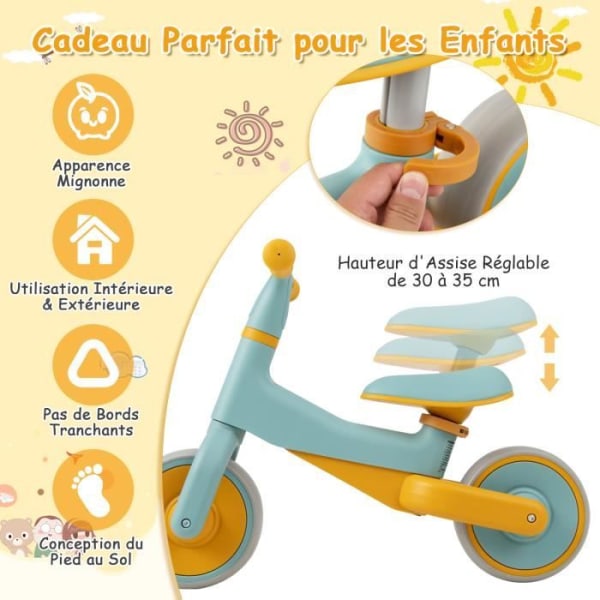 COSTWAY Babybalancecykel 18-48 måneder med justerbart sæde og styr, Balancecykel uden pedal til børn med udvidede EVA-hjul