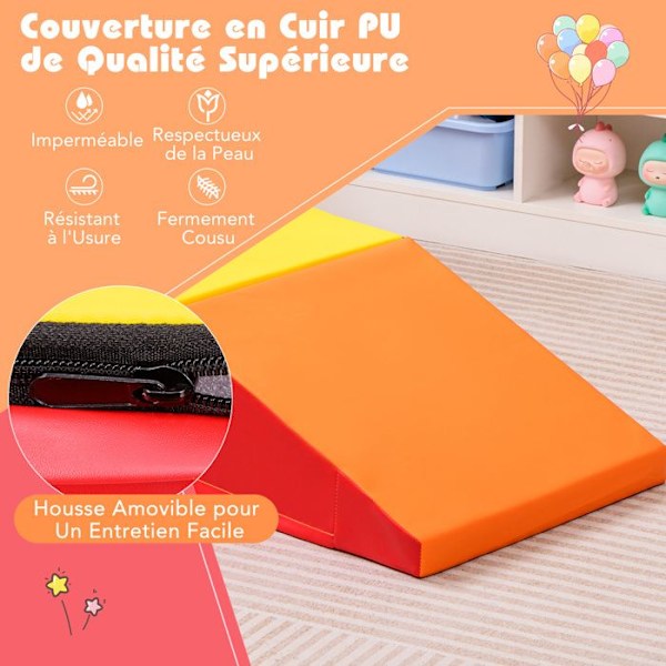 2 KPL COSTWAY Vaahtomuovi Baby Motor Skills Module - Rakennuspalikka vedenpitävä ja irrotettava PU-suojus - Koukku ja silmukkakiinnike - Oranssi