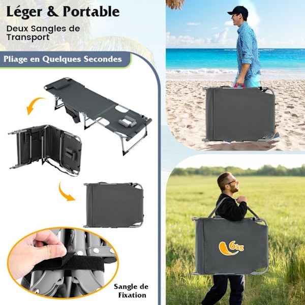 COSTWAY Fällstol med Avtagbart Kudde och Ansiktsöppning, Justerbart Ryggstöd i 5 Positioner, 150 kg, Grå Grå