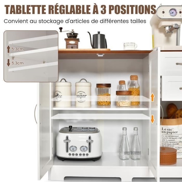 Keittiöbuffet - COSTWAY - 2 ovea 2 laatikkoa - valkoinen - moderni - skandinaavinen vit + brun