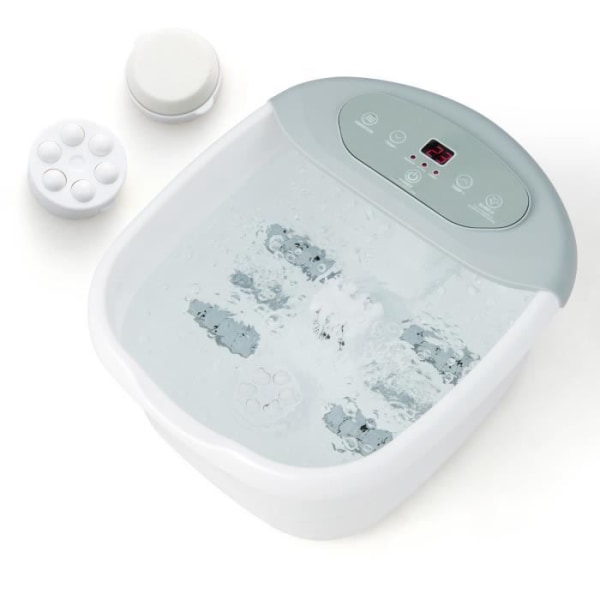 COSTWAY fotbad med automatisk massage, snabb uppvärmning 35°C till 46°C, bubbelvibrationer, 1H timerfunktion, grå