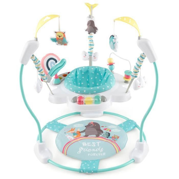 COSTWAY Jumperoo Musical Baby Walker-Justerbar höjd-Interaktiva leksaker-Musiklåda med lampor-360° säte-6+ månader-Grön Blå och vit