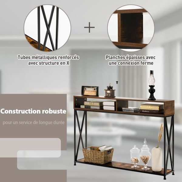 COSTWAY Konsolbord i industriel stil 120 x 23 x 79 CM Stålkonstruktion Anti-vip entrémøbler Rustik Brun