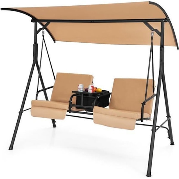 COSTWAY Havej til 2 personer 181x124x161,5 CM Justerbart Tag 240°-Isoleringstaske-Drejeskive 360°-120kg-Brun kastanj