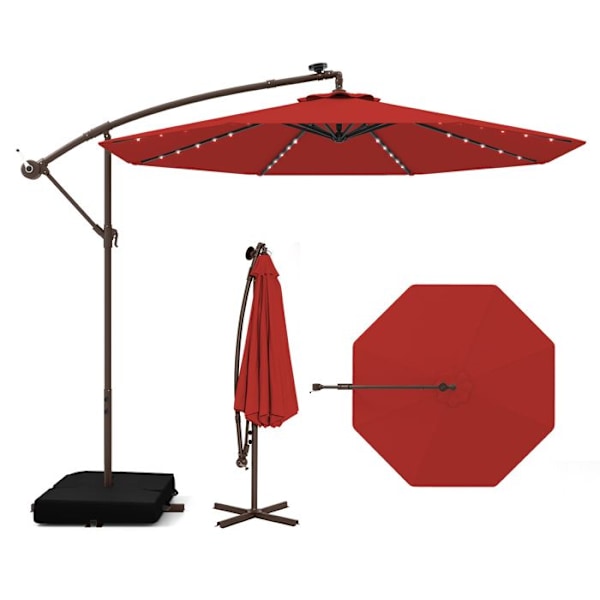 COSTWAY Parasol Déporté 3M med 40 LED-lampor Solpanel 6 timmar, Kryssbas Sandväska UV 20+ grön