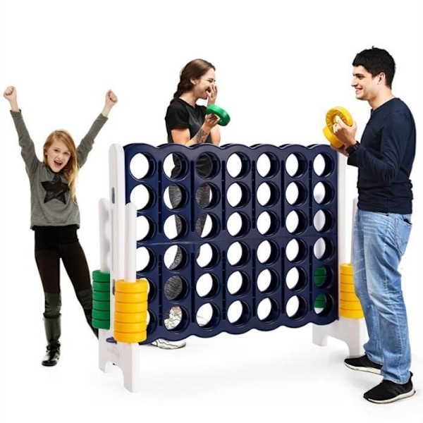 COSTWAY Power 4 Kæmpespil med 42 ringe, 2 genstartshåndtag 120x42x104 cm til familier online fest indendørs/udendørs Marinblå och vit