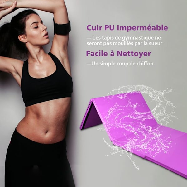 Foldable Gymnastics Mat COSTWAY-240 x 116 x 5 CM - Made of Foam and Detachable PU - Transport Handles - Self-adhesive Closure Lila