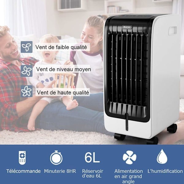 Luftkylare 6L 4 i 1 COSTWAY - Mobil AC, Fläkt 75W - Fjärrkontroll - Timer 8H - 3 Hastigheter - 32x25x57 cm - LCD-skärm Vit
