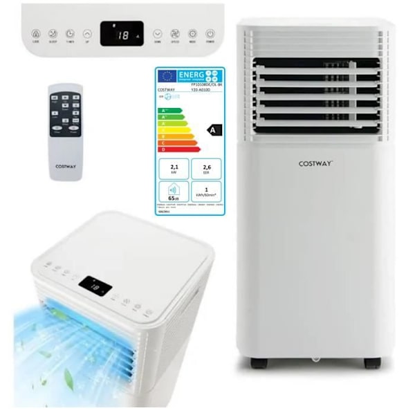 COSTWAY Luftkonditionering 7000BTU 2,1kW R290 Klass A 4 i 1 Viloläge 15?Kylare Avfuktare Fläkt 2 Hastigheter Vit