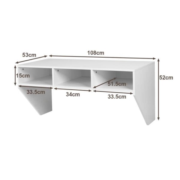 COSTWAY Väggmonterat skrivbord med 3 förvaringshyllor 108 x 53 x 52 CM Bord för, arbetsrum, kök, bar, etc. Svart