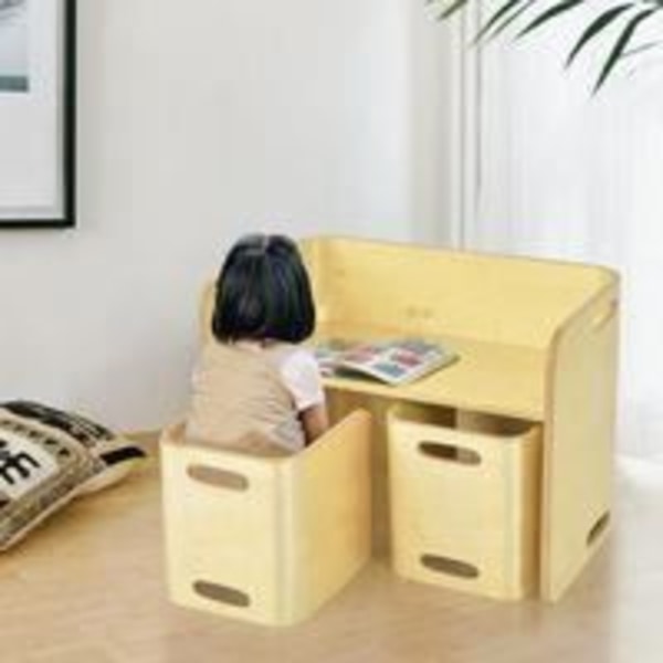 COSTWAY lasten pöytä tuoleineen, moderni design koivua piirtämiseen, syömiseen, opiskeluun ja leikkimiseen Beige